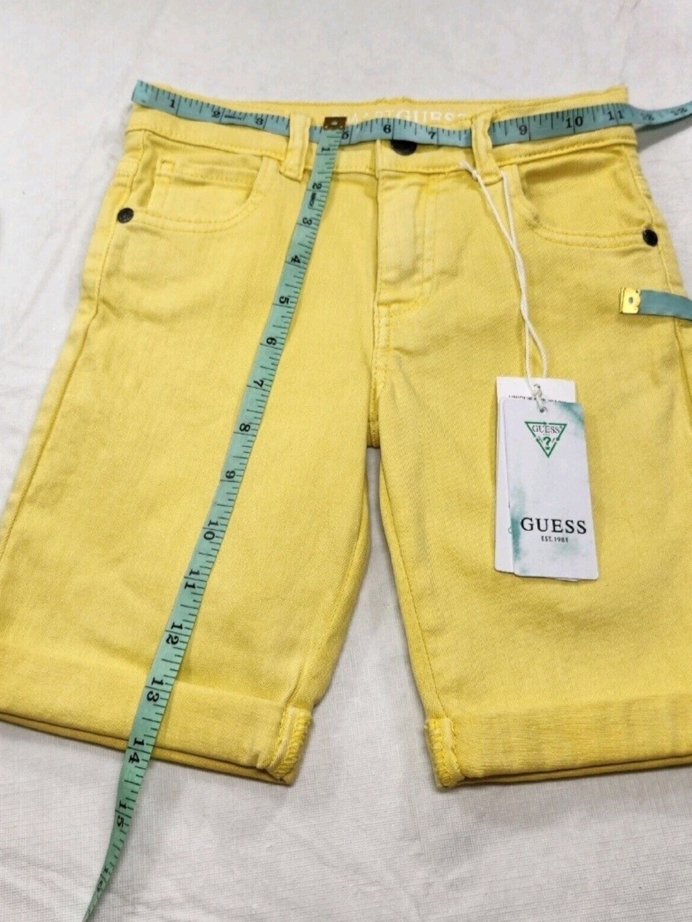 Guess Boys Shorts Size 6 Bright Yellow Cuffed Smart Organic Cotton NWT 30 - Picture 9 of 9